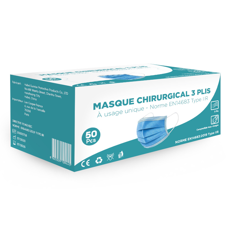 MASQUES MEDICAL 3 PLIS - Norme EN 14683 - Boite de 50